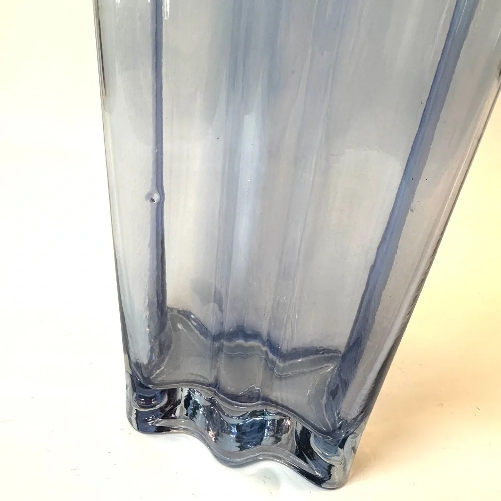 Mid-Century Modern MCM Style Clear Blue Wavy Tall Vase Decor‎